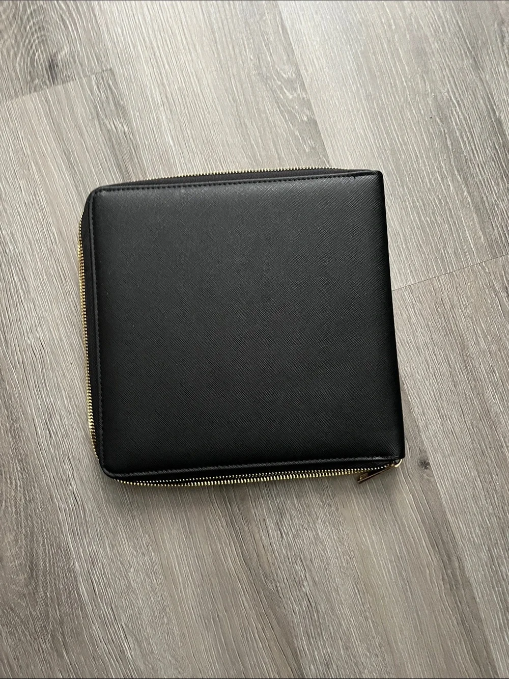 111SKIN Black Faux Leather Zip Small portFolio with Gold Logo